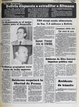 JEFE DE CASA MILITAR: LA DEMOCRACIA ES EL MEJOR CAMINO PARA EL DESARROLLO. (1982, 19 de octubre). Hoy [La Paz, Bolivia], p. 3.