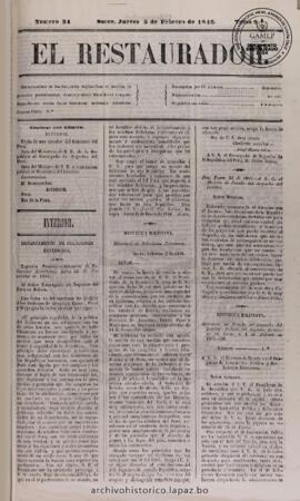 El Restaurador, edición del 5 de febrero de 1846