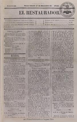 El Restaurador, edición del 13 de diciembre de 1845