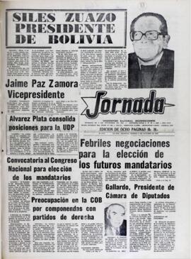 JAIME PAZ ZAMORA VICEPRESIDENTE. (1982, 05 de octubre). Jornada [La Paz, Bolivia], p. 1.
