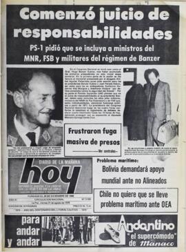 COMENZÓ JUICIO DE RESPONSABILIDADES. (1979, 31 de agosto). Hoy [La Paz, Bolivia], p. 1.