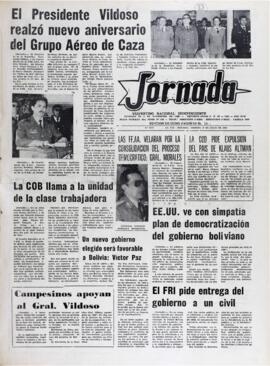 CAMPESINOS APOYAN AL GRAL. VILDOSO. (1982, 27 de julio). Jornada [La Paz, Bolivia], p. 1.