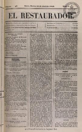 El Restaurador, edición del 28 de abril de 1846
