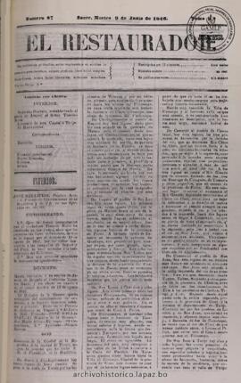 El Restaurador, edición del 9 de junio de 1846