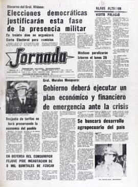 GRAL. MORALES MOSQUERA: GOBIERNO DEBERÁ EJECUTAR UN PLAN ECONÓMICO Y FINANCIERO DE EMERGENCIA ANTE LA CRISIS. (1982, 22 de julio). Jornada [La Paz, Bolivia], p. 1.