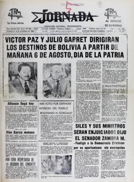 SILES Y SUS MINISTROS SERÁN ENJUICIADO DIJO EL SENADOR ZAMORA M. (1985, 05 de agosto). Jornada [La Paz, Bolivia], p. 1.