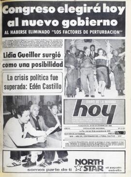 CONGRESO ELEGIRÁ HOY AL NUEVO GOBIERNO: LIDIA GUEILER SURGIÓ COMO UNA POSIBLIDAD. (1979, 16 de noviembre). Hoy [La Paz, Bolivia], p. 1.