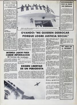 AYOROA TRATO DE EVITAR LA REBELIÓN. (1970, 05 de octubre). Hoy [La Paz, Bolivia], p. 6.