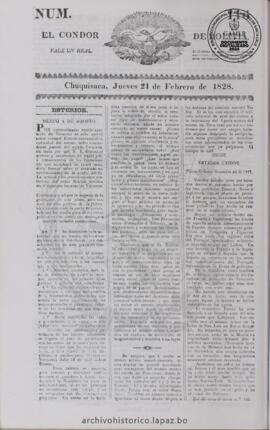 El Condor de Bolivia, edición del 21 de febrero de 1828