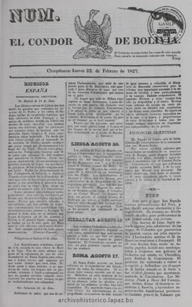 El Condor de Bolivia, edición del 22 de febrero de 1827