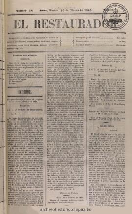 El Restaurador, edición del 10 de marzo de 1846