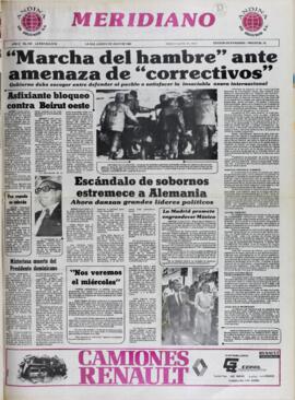MARCHA DEL HAMBRE ANTE AMENAZA DE "CORRECTIVOS" GOBIERNO DEBE ESCOGER ENTRE DEFENDER AL PUEBLO O SATISFACER LA INSACIABLE USURA INTERNACIONAL. (1982, 05 de julio). Meridiano [La Paz, Bolivia], p. 1.