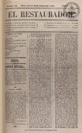 El Restaurador, edición del 28 de febrero de 1846