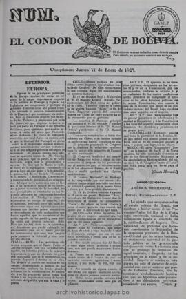 El Condor de Bolivia, edición del 11 de enero de 1827
