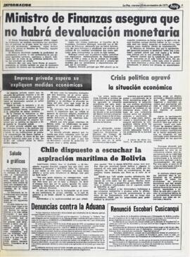 CRISIS POLÍTICA AGRAVÓ LA SITUACIÓN ECONÓMICA. (1979, 16 de noviembre). Hoy [La Paz, Bolivia], p. 9.