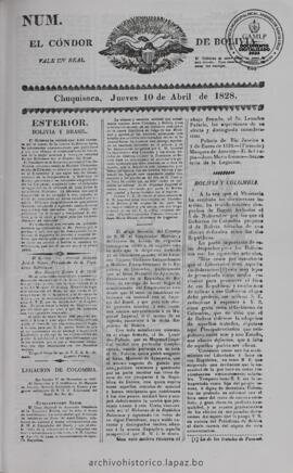 El Condor de Bolivia, edición del 10 de abril de 1828