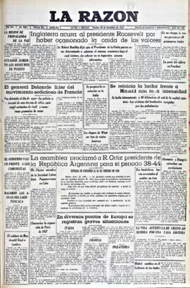 La Razón, edición del 26 de noviembre de 1937