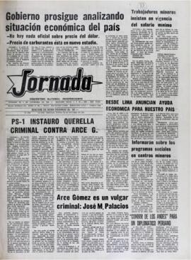 GOBIERNO PROSIGUE ANALIZANDO SITUACIÓN ECONÓMICA DEL PAÍS. (1982, 28 de octubre). Jornada [La Paz, Bolivia], p. 1.