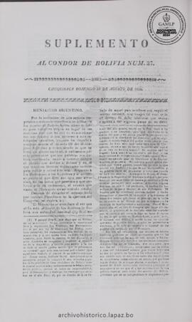 El Condor de Bolivia, edición del 20 de agosto de 1826