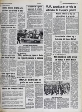FF.AA. GARANTIZARÁN SERVICIO DE VEHÍCULOS DE TRANSPORTE PÚBLICO. (1982, 10 de junio). Presencia [La Paz, Bolivia], p. 11.