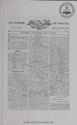 El Condor de Bolivia, edición del 2 de agosto de 1827