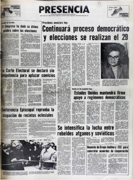 PRESIDENTA ANUNCIARÁ HOY: CONTINUARÁ PROCESO DEMOCRÁTICO Y ELECCIONES SE REALIZAN EL 29. (1980, 12 de junio). Presencia [La Paz, Bolivia], p. 1.