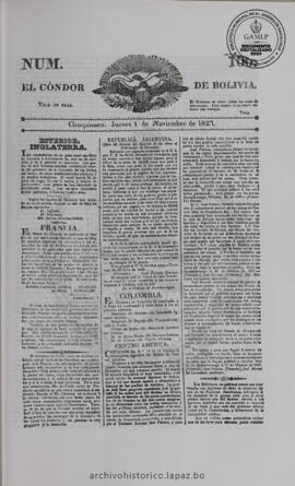 El Condor de Bolivia, edición del 1 de noviembre de 1827