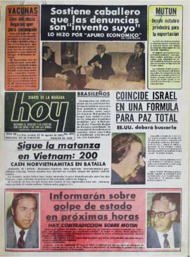 INFORMARÁN SOBRE GOLPE DE ESTADO EN PRÓXIMAS HORAS. HAY CONTRADICCION SOBRE MOTIN. (1971, 17 de agosto). Hoy [La Paz, Bolivia], p. 1.