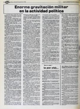 ENORME GRAVITACIÓN MILITAR EN LA ACTIVIDAD POLÍTICA. (1982, 06 de agosto). Hoy [La Paz, Bolivia], p. 10.
