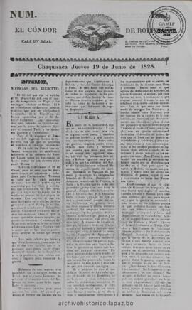 El Condor de Bolivia, edición del 19 de junio de 1828