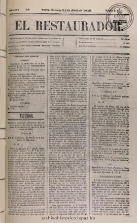El Restaurador, edición del 25 de abril de 1846