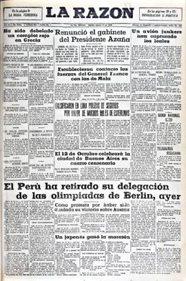 La Razón, edición del 11 de agosto de 1936