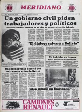 UN GOBIERNO CIVIL PIDEN TRABAJADORES Y POLÍTICOS. (1982, 30 de julio). Meridiano [La Paz, Bolivia], p. 1.
