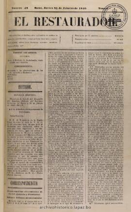 El Restaurador, edición del 26 de febrero de 1846