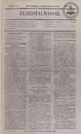 El Restaurador, edición del 1 de noviembre de 1845