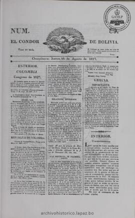 El Condor de Bolivia, edición del 16 de agosto de 1827