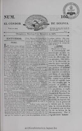 El Condor de Bolivia, edición del 9 de diciembre de 1827