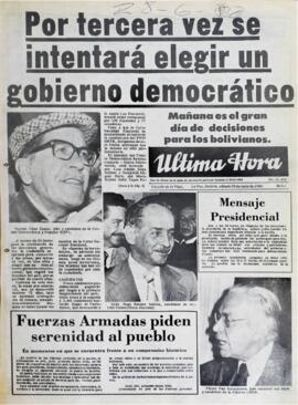 POR TERCERA VEZ SE INTENTARÁ ELEGIR UN GOBIERNO DEMOCRÁTICO. (1980, 28 de junio). Ultima Hora [La Paz, Bolivia], p. 1.