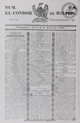 El Condor de Bolivia, edición del 3 de enero de 1828