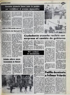 UNIDADES MILITARES APOYAN LEVANTAMIENTO DE NATUSCH. (1979, 02 de noviembre). Hoy [La Paz, Bolivia], p. 9.