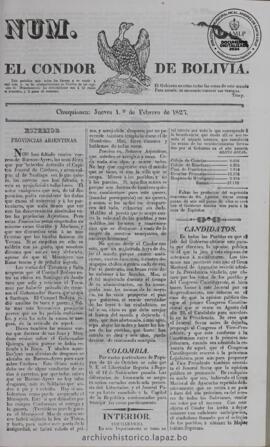 El Condor de Bolivia, edición del 1 de febrero de 1827