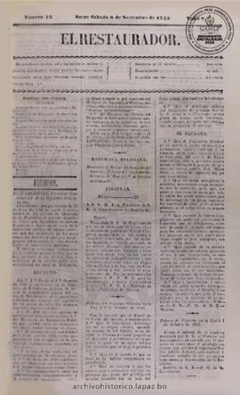El Restaurador, edición del 8 de noviembre de 1845