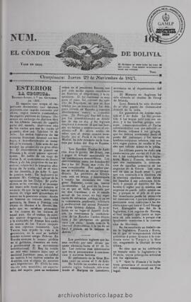 El Condor de Bolivia, edición del 29 de noviembre de 1827