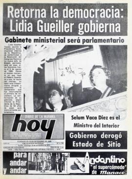 RETORNA LA DEMOCRACIA: LIDIA GUEILLER GOBIERNA. (1979, 18 de noviembre). Hoy [La Paz, Bolivia], p. 1.