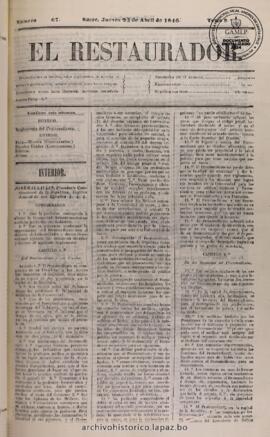 El Restaurador, edición del 23 de abril de 1846