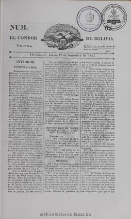 El Condor de Bolivia, edición del 13 de septiembre de 1827