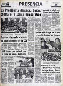 ACCIÓN CONJUNTA DE CRUZ ROJA Y FAB. 161 PERSONAS EVACUADAS DE COPACABANA Y TIQUINA. (1979, 08 de diciembre). Presencia [La Paz, Bolivia], p. 1.