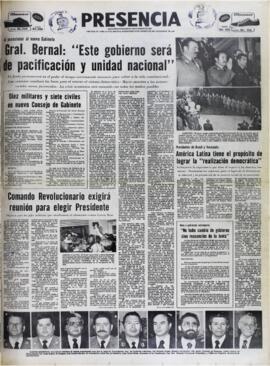 AL POSESIONAR AL NUEVO GABINETE. GRAL. BERNAL: "ESTE GOBIERNO SERÁ DE PACIFICACIÓN Y UNIDAD NACIONAL". (1981, 12 de agosto). Presencia [La Paz, Bolivia], p. 1.