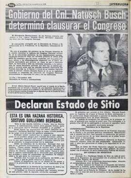 GOBIERNO DEL CNL. NATUSCH BUSCH DETERMINO CLAUSURAR CONGRESO. (1979, 02 de noviembre). Hoy [La Paz, Bolivia], p. 4.