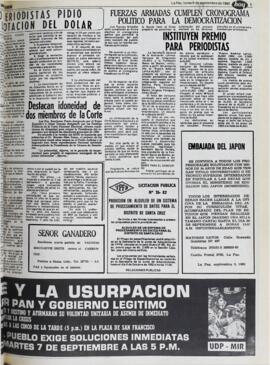 FUERZAS ARMADAS CUMPLEN CRONOGRAMA POLITICO PARA LA DEMOCRATIZACION. (1982, 06 de septiembre). Hoy [La Paz, Bolivia], p. 5.